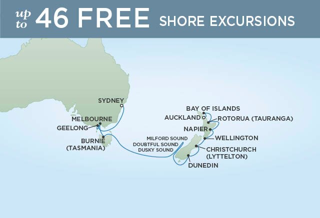 Regent Cruises | 14-Nights from Auckland to Sydney Cruise Iinerary Map