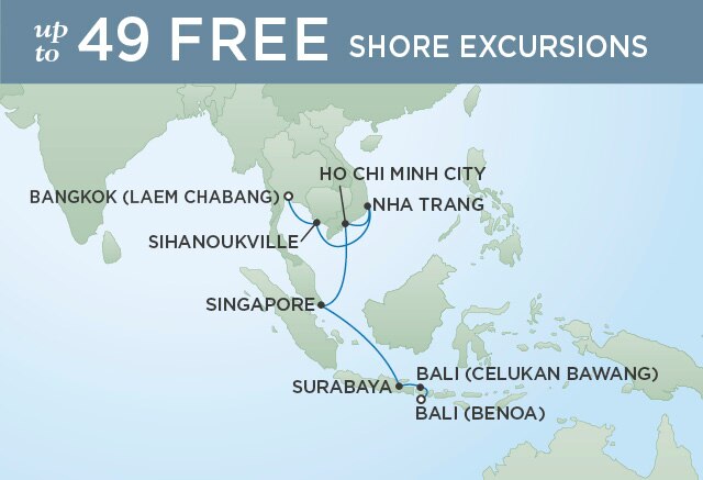 Regent Cruises | 15-Nights from Bali to Hong Kong Cruise Iinerary Map