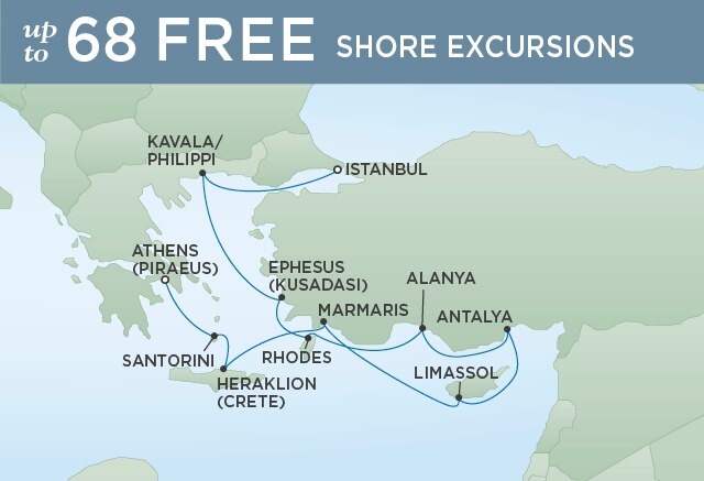 Regent Cruises | 12-Nights from Istanbul to Athens Cruise Iinerary Map