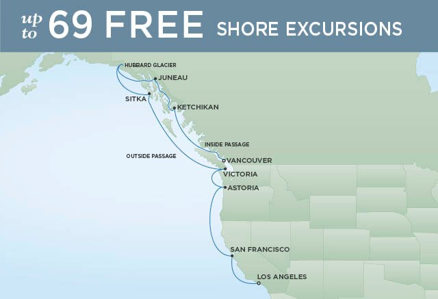 Regent Cruises | 12-Nights from Vancouver to Los Angeles Cruise Iinerary Map