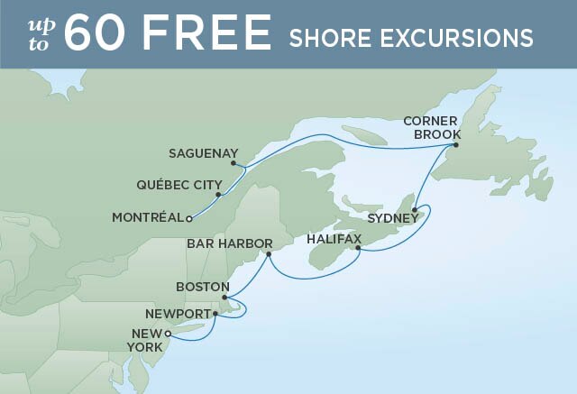 Regent Cruises | 10-Nights from Montreal to New York Cruise Iinerary Map