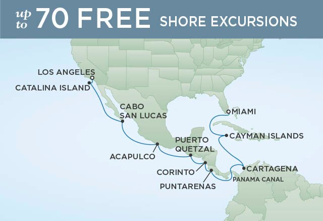 Regent Cruises | 16-Nights from Los Angeles to Miami Cruise Iinerary Map