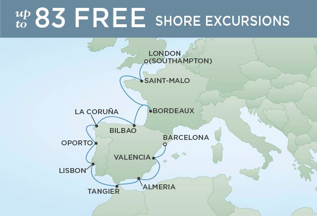 Regent Cruises | 12-Nights from London to Barcelona Cruise Iinerary Map