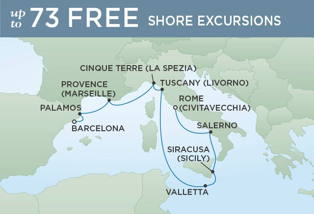Regent Cruises | 10-Nights from Rome to Barcelona Cruise Iinerary Map