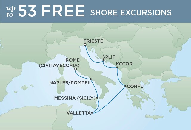 Regent Cruises | 7-Nights from Trieste to Rome Cruise Iinerary Map