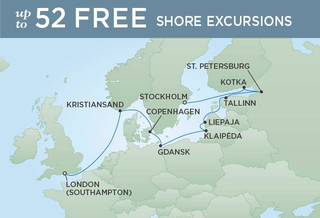 Regent Cruises | 12-Nights from London to Stockholm Cruise Iinerary Map