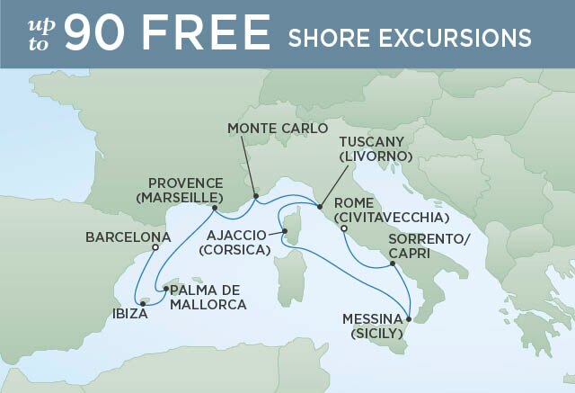 Regent Cruises | 11-Nights from Barcelona to Rome Cruise Iinerary Map