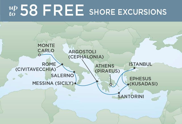 Regent Cruises | 10-Nights from Monte-Carlo to Athens Cruise Iinerary Map