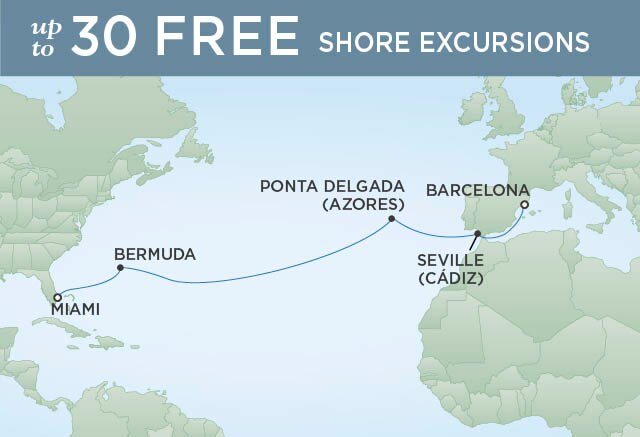 Regent Cruises | 14-Nights from Miami to Barcelona Cruise Iinerary Map