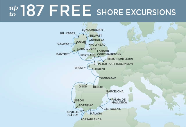 Regent Cruises | 27-Nights from Barcelona to Belfast Cruise Iinerary Map