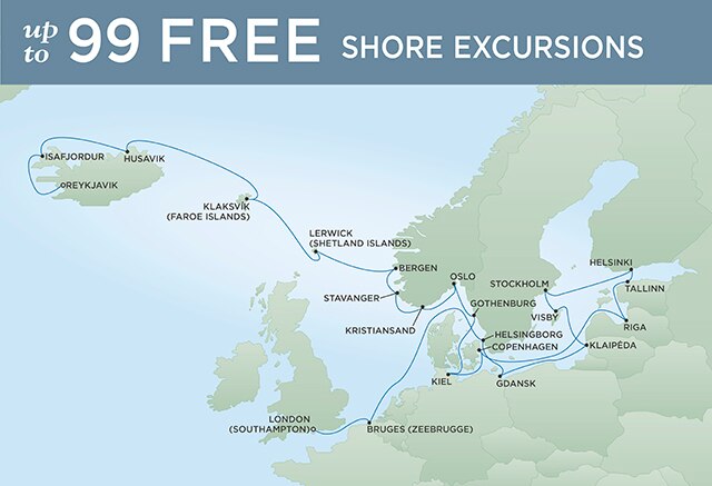 Regent Cruises | 24-Nights from Reykjavik to London Cruise Iinerary Map