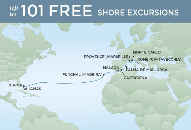 Regent Cruises | 16-Nights from Miami to Rome Cruise Iinerary Map