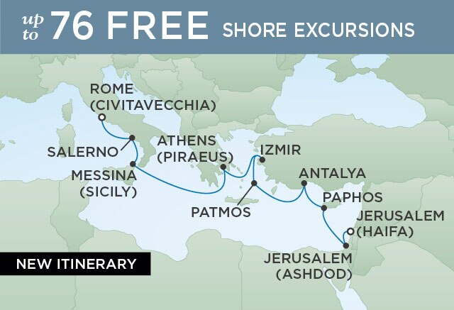 Regent Cruises | 12-Nights from Jerusalem to Rome Cruise Iinerary Map