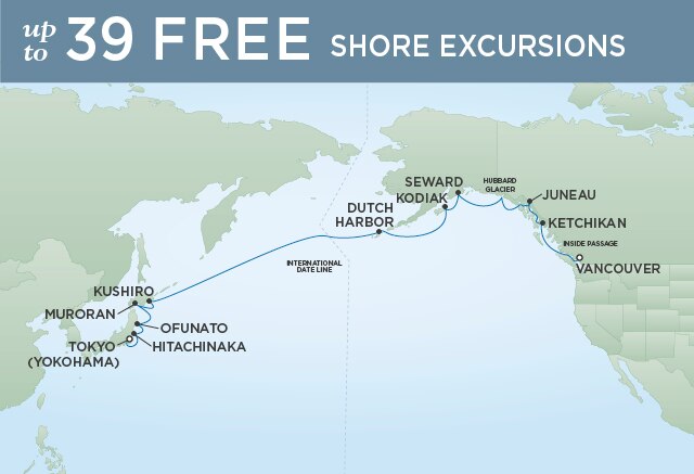 Regent Cruises | 17-Nights from Tokyo to Vancouver Cruise Iinerary Map