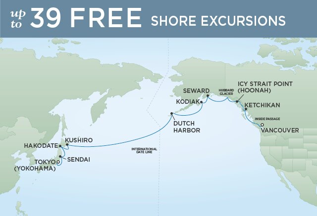 Regent Cruises | 19-Nights from Vancouver to Tokyo Cruise Iinerary Map