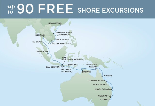 Regent Cruises | 32-Nights from Hong Kong to Sydney Cruise Iinerary Map
