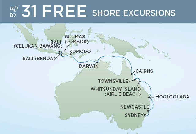 Regent Cruises | 17-Nights from Bali to Sydney Cruise Iinerary Map