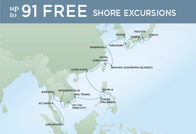 Regent Cruises | 28-Nights from Singapore to Tokyo Cruise Iinerary Map