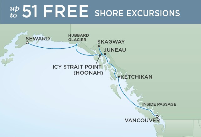 Regent Cruises | 7-Nights from Vancouver to Anchorage Cruise Iinerary Map