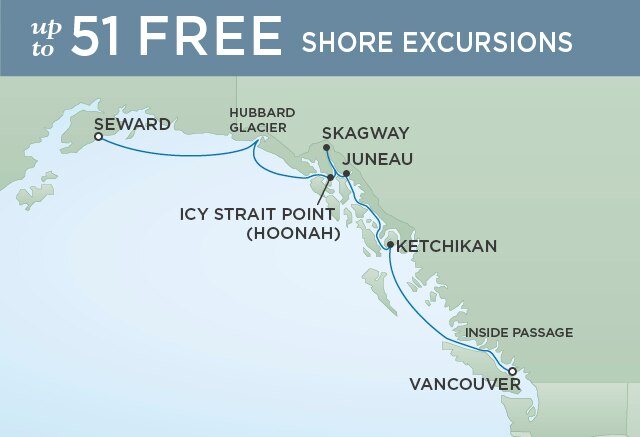 Regent Cruises | 7-Nights from Vancouver to Anchorage Cruise Iinerary Map