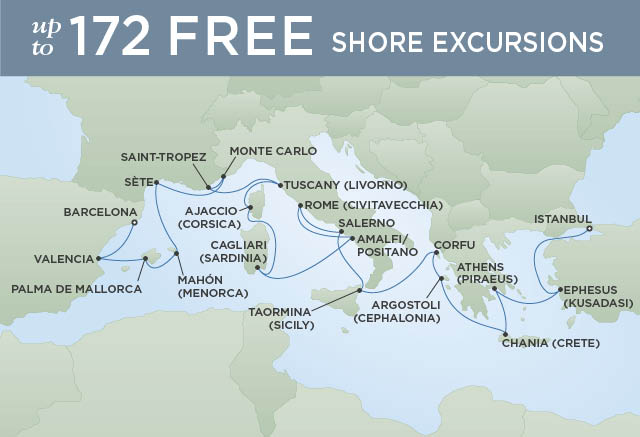 Regent Cruises | 22-Nights from Barcelona to Istanbul Cruise Iinerary Map