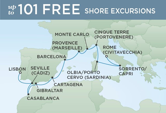 Regent Cruises | 12-Nights from Lisbon to Rome Cruise Iinerary Map