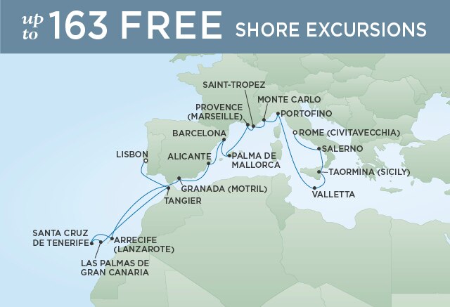 Regent Cruises | 20-Nights from Rome to Lisbon Cruise Iinerary Map
