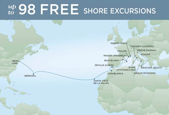 Regent Cruises | 24-Nights from Venice to New York Cruise Iinerary Map