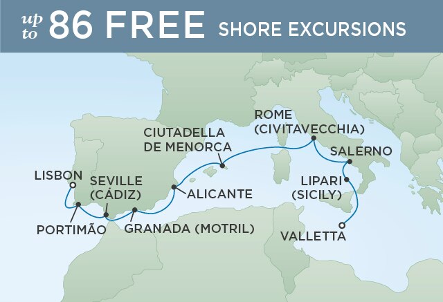 Regent Cruises | 10-Nights from Lisbon to Valletta Cruise Iinerary Map