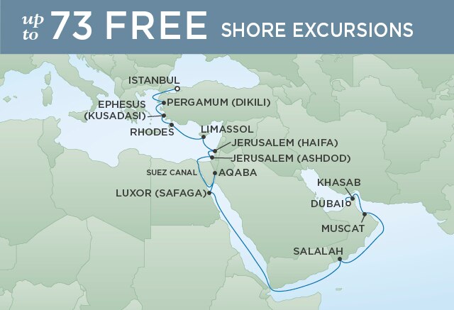 Regent Cruises | 21-Nights from Istanbul to Dubai Cruise Iinerary Map