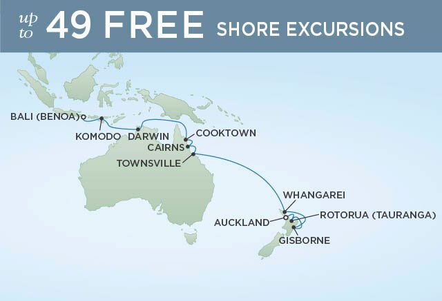 Regent Cruises | 18-Nights from Auckland to Bali Cruise Iinerary Map