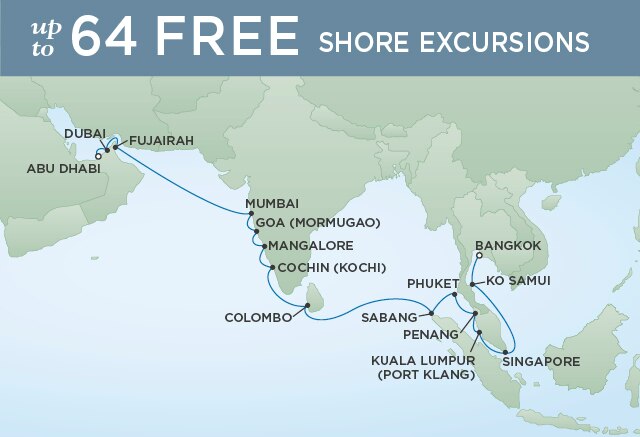 Regent Cruises | 20-Nights from Bangkok to Abu Dhabi Cruise Iinerary Map