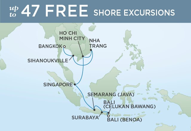 Regent Cruises | 14-Nights from Bali to Bangkok Cruise Iinerary Map