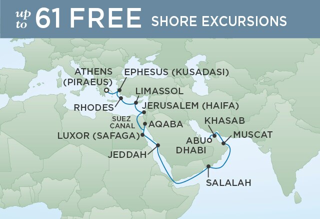 Regent Cruises | 19-Nights from Abu Dhabi to Athens Cruise Iinerary Map