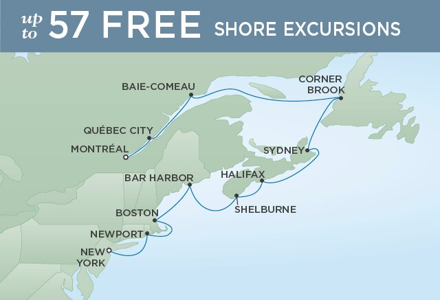 Regent Cruises | 11-Nights from Montreal to New York Cruise Iinerary Map