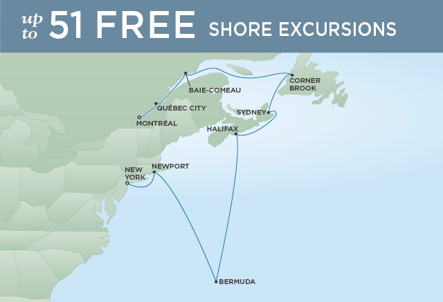 Regent Cruises | 12-Nights from Montreal to New York Cruise Iinerary Map