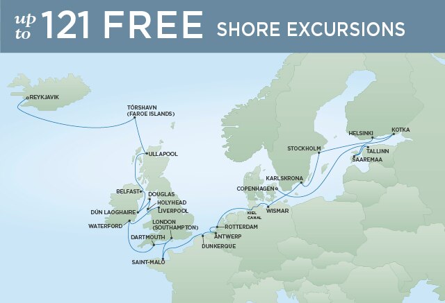 Regent Cruises | 28-Nights from Reykjavik to Copenhagen Cruise Iinerary Map