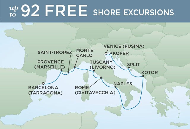 Regent Cruises | 12-Nights from Barcelona to Venice Cruise Iinerary Map