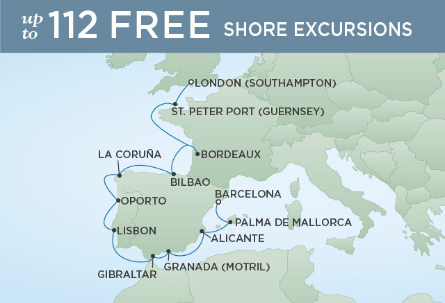 Regent Cruises | 14-Nights from London to Barcelona Cruise Iinerary Map