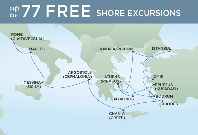 Regent Cruises | 14-Nights from Athens to Rome Cruise Iinerary Map