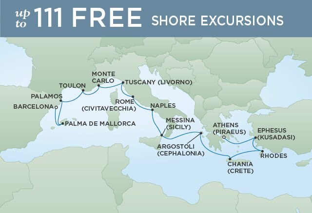 Regent Cruises | 14-Nights from Athens to Barcelona Cruise Iinerary Map