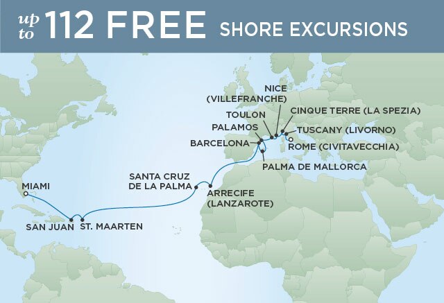 Regent Cruises | 21-Nights from Rome to Miami Cruise Iinerary Map