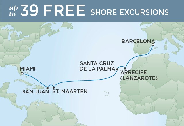 Regent Cruises | 14-Nights from Barcelona to Miami Cruise Iinerary Map