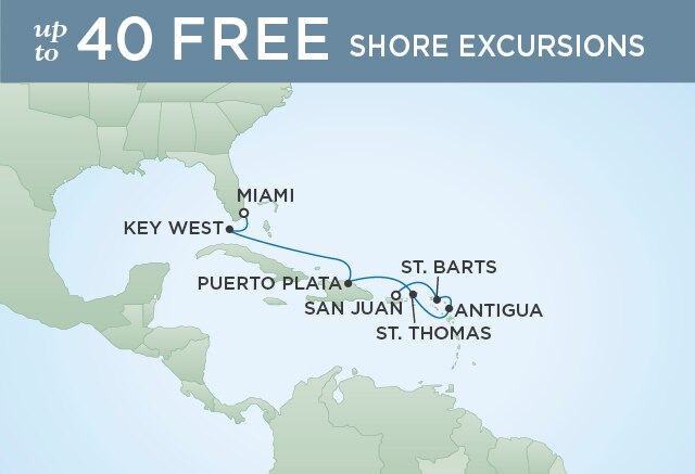 Regent Cruises | 7-Nights from Miami to San Juan Cruise Iinerary Map