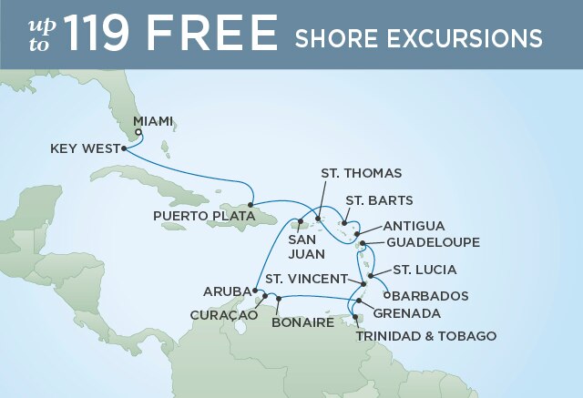 Regent Cruises | 17-Nights from Miami to Bridgetown Cruise Iinerary Map