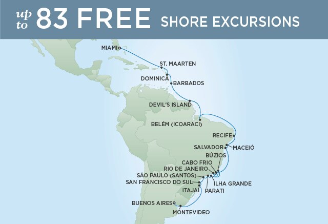 Regent Cruises | 30-Nights from Buenos Aires to Miami Cruise Iinerary Map
