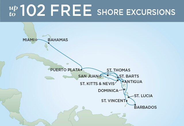 Regent Cruises | 14-Nights from San Juan to Miami Cruise Iinerary Map