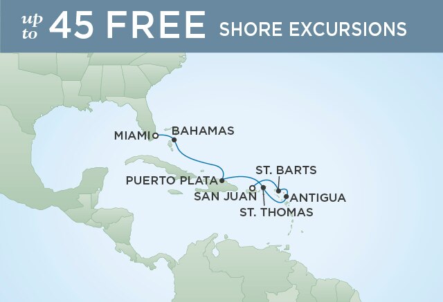 Regent Cruises | 7-Nights from San Juan to Miami Cruise Iinerary Map
