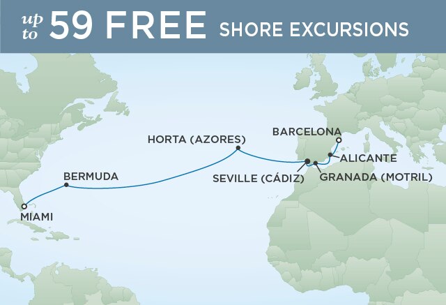 Regent Cruises | 14-Nights from Miami to Barcelona Cruise Iinerary Map