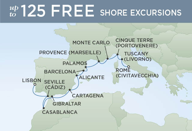 Regent Cruises | 12-Nights from Lisbon to Rome Cruise Iinerary Map